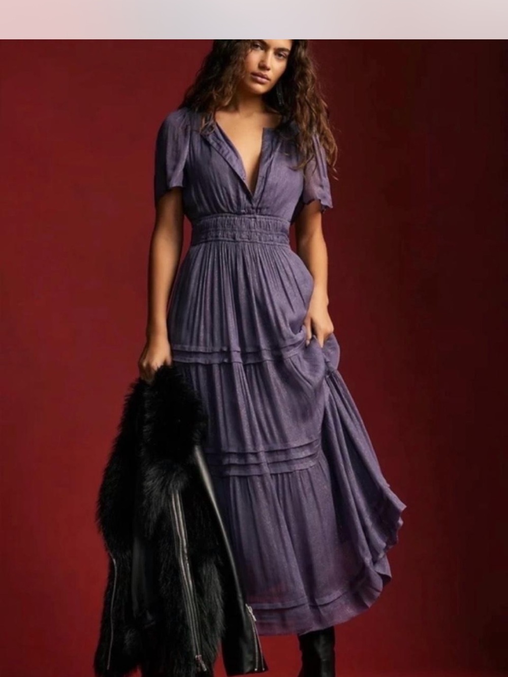 NEW WITH TAGS Anthropology Women's Twilight Purple Tiered Maxi Dress - Brand: